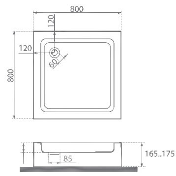 Поддон акриловый квадратный 800х800х180(55) мм, Ø 90 мм с экраном и ножками 04369  фото  в интернет-магазине Санкомп