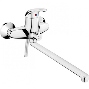 Смеситель для ванны настенный ОДНОРЫЧАЖНЫЙ, излив поворотный 30 см, лейка 1 режим фото  в интернет-магазине Санкомп