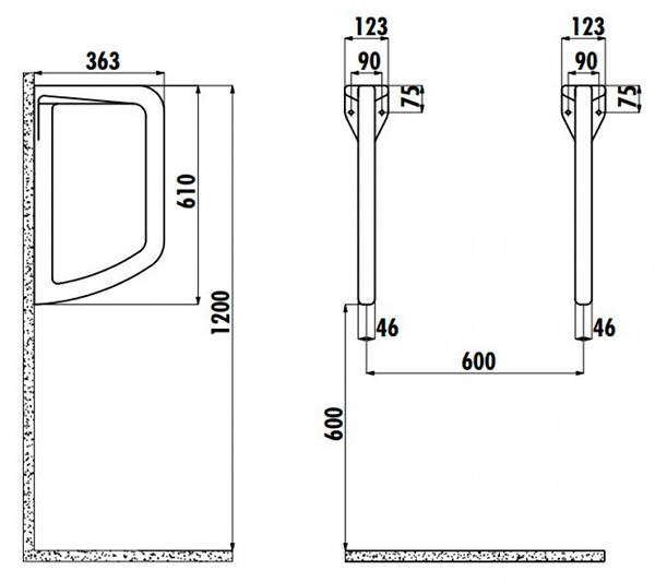 Перегородка (разделитель) для писсуара керамика (363х123х610) фото  в интернет-магазине Санкомп