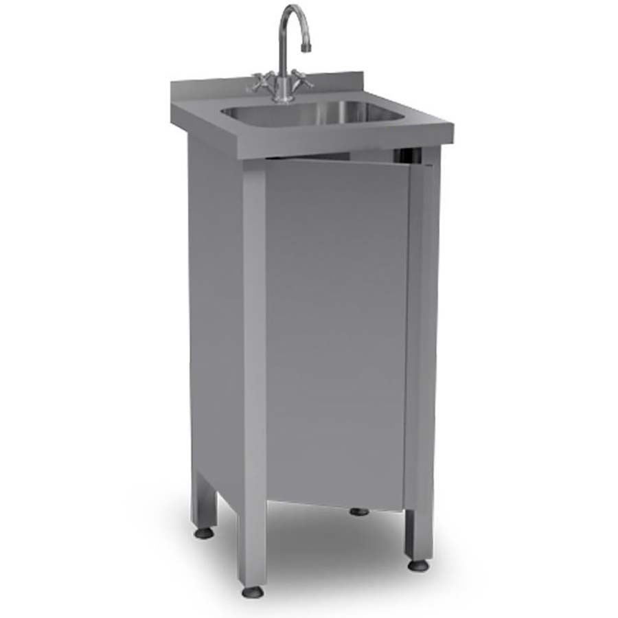 Рукомойник напольный из нержавеющей стали 400х400х850 мм с сифоном и со смесителем фото арт.20463