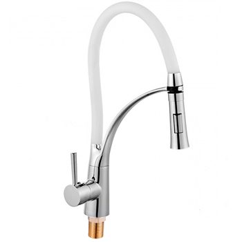 Смеситель для кухни однорычажный высокий с гибким белым изливом, 23032 фото  в интернет-магазине Санкомп