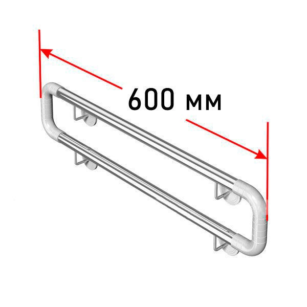 Поручень опорный, двойной, с кронштейнами, пристенный, нержавеющая сталь 600 мм с полиамидными  фото  в интернет-магазине Санкомп