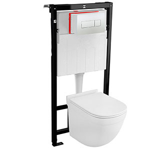 Унитаз подвесной БЕЗОБОДКОВЫЙ с сиденьем МИКРОЛИФТ с инсталляцией с кнопкой фото  в интернет-магазине Санкомп