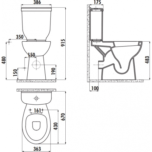 Унитаз-компакт для инвалидов МГН, ГОРИЗОНТАЛЬНЫЙ, 670х385х915 (485), СЕНСОР, СИДЕНЬЕ ПП, 16460 фото  в интернет-магазине Санкомп