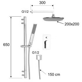 Душевая система ТРОПИЧЕСКИЙ ДУШ 200 мм встраиваемая, душевая стойка, лейка 1 режим с гибким шлангом фото  в интернет-магазине Санкомп