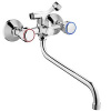 Смеситель для ванны настенный ДВУХВЕНТИЛЬНЫЙ керамика, излив длинный 30 см, лейка 1 режим фото  в интернет-магазине Санкомп
