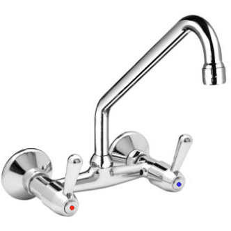 Смеситель настенный с маховиками верхний излив  фото  в интернет-магазине Санкомп