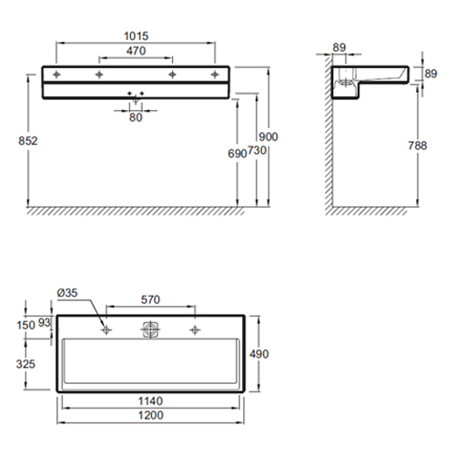 Раковина коллективная керамика 1200х490 фото  в интернет-магазине Санкомп