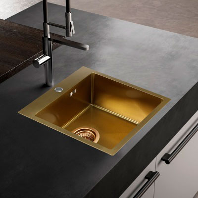 Мойка врезная нержавейка 500х500x200 мм С/О МАТОВАЯ ЗОЛОТО с сифоном, 17843 фото  в интернет-магазине Санкомп