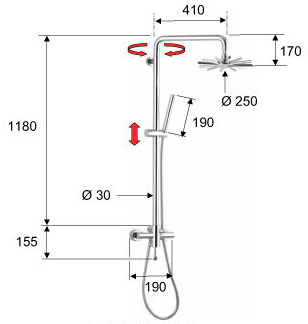 Душевая система ТРОПИЧЕСКИЙ ДУШ 200 мм однорычажная джостик, лейка 1 режим с гибким шлангом фото  в интернет-магазине Санкомп