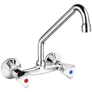 Смеситель настенный с маховиками верхний излив  фото  в интернет-магазине Санкомп