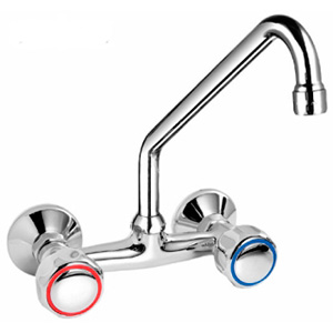 Смеситель настенный с маховиками верхний излив  фото  в интернет-магазине Санкомп