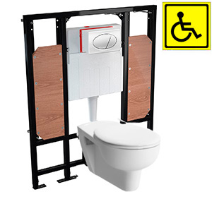 Унитаз для инвалидов МГН подвесной с инсталляцией СЕНСОР СИДЕНЬЕ С КРЫШКОЙ, крепление для поручней  фото  в интернет-магазине Санкомп