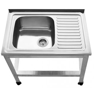 Ванна моечная AISI 201-0,4 мм цельнотянутая 1 секция 400х400х140 С/О каркас оцинкованный 500х800х870 фото  в интернет-магазине Санкомп