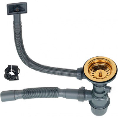 Мойка врезная нержавейка 800х450x220 мм 2 секции С/О МАТОВАЯ ЗОЛОТО с сифоном, 17859 фото  в интернет-магазине Санкомп