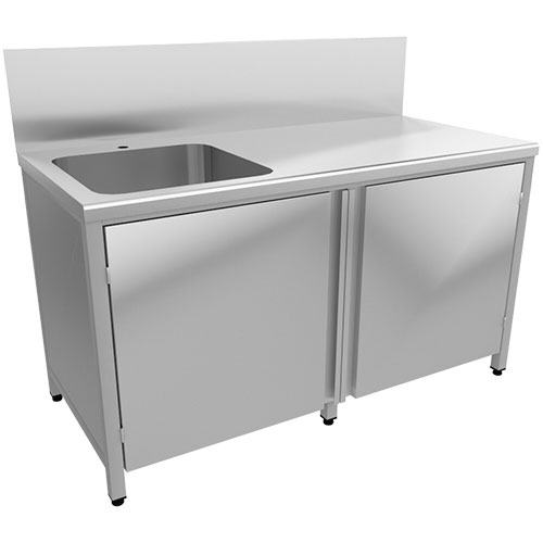 Ванна моечная AISI 304-0,8мм цельнотянут 1 секция 500х500х300 ЛЕВАЯ, С/О, С ТУМБОЙ, 700х1500х1160 фото  в интернет-магазине Санкомп