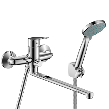 Смеситель для ванны настенный ОДНОРЫЧАЖНЫЙ, излив поворотный 35 см, лейка 3 режима фото  в интернет-магазине Санкомп