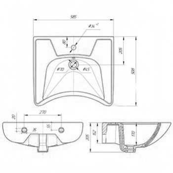 Умывальник медицинский керамика с отверстием под смеситель с переливом 510х585х208, 18375 фото  в интернет-магазине Санкомп