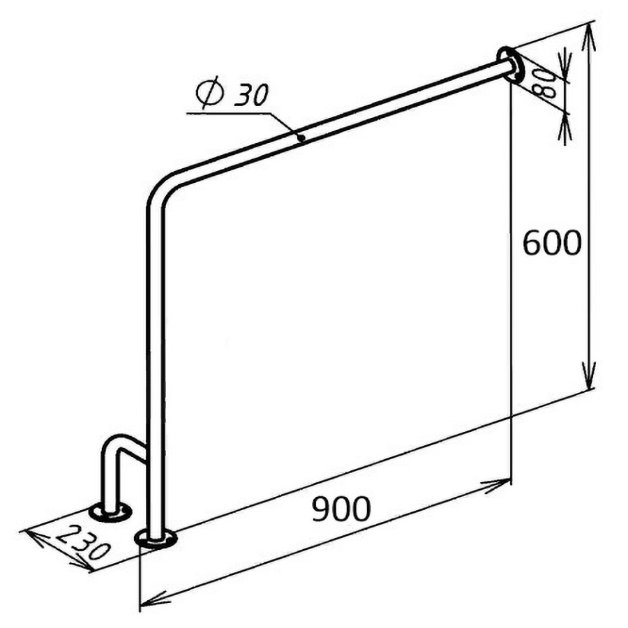 Поручень для ванн настенный с двойной опорой на пол из нержавеющей стали 900х230х600 ПРАВЫЙ, 11521 фото  в интернет-магазине Санкомп