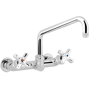 Смеситель настенный с маховиками верхний излив, 03107 фото  в интернет-магазине Санкомп