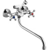 Смеситель для ванны настенный ДВУХВЕНТИЛЬНЫЙ керамика, излив длинный 30 см, лейка 1 режим фото  в интернет-магазине Санкомп