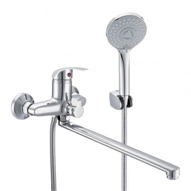 Смеситель для ванны настенный ОДНОРЫЧАЖНЫЙ, излив поворотный 30 см, лейка 3 режима фото  в интернет-магазине Санкомп