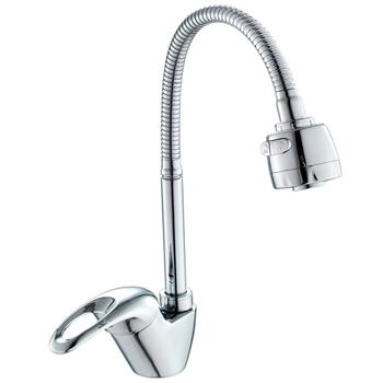 Смеситель настольный ВЫСОКИЙ ГИБКИЙ излив, картридж 40 мм,аэратор 2 режима фото  в интернет-магазине Санкомп