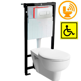 Унитаз для инвалидов МГН подвесной с инсталляцией СЕНСОР СИДЕНЬЕ С КРЫШКОЙ  фото  в интернет-магазине Санкомп