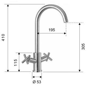 Смеситель нержавеющая сталь для кухни высокий С-образный излив 195х305 мм, двухвентильный  фото  в интернет-магазине Санкомп