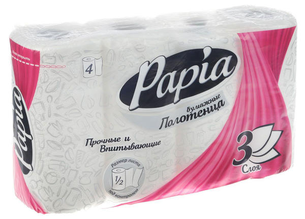 Полотенца бумажные трехслойные рулонные (12,4 метров) (4 рулона) фото  в интернет-магазине Санкомп