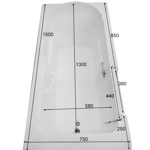 Ванна для инвалидов и пожилых с дверцей лежачая 1500х750х610 мм ЛЕВАЯ 22023 фото  в интернет-магазине Санкомп
