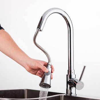 Смеситель настольный высокий с вытяжным душем, 16360 фото  в интернет-магазине Санкомп