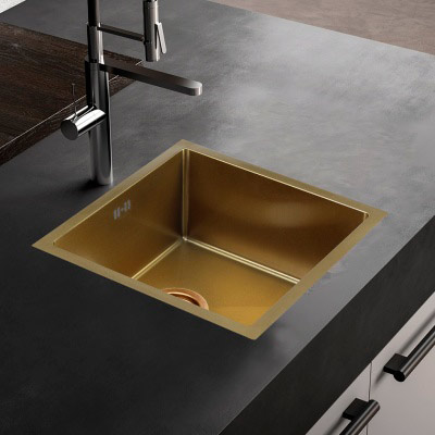 Мойка врезная нержавейка 450х450x200 мм Б/О МАТОВАЯ ЗОЛОТО с сифоном, 17811 фото  в интернет-магазине Санкомп