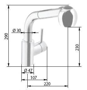 Смеситель настольный высокий с вытяжным душем, 20814 фото  в интернет-магазине Санкомп