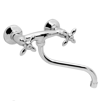 Смеситель настенный с маховиками нижний излив, 24283 фото  в интернет-магазине Санкомп