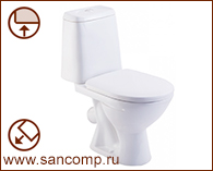 Унитаз компакт керамика косой выпуск (635х350х780), комплектация Эконом, цвет Белый фото  в интернет-магазине Санкомп
