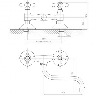Смеситель для кухни настенный ЦИНК керамика фото  в интернет-магазине Санкомп