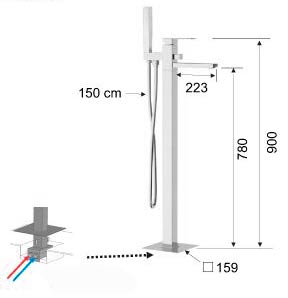 Смеситель для ванны напольный ОДНОРЫЧАЖНЫЙ излив литой, лейка 1 режим фото  в интернет-магазине Санкомп