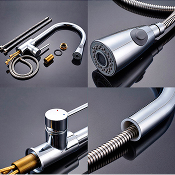 Смеситель настольный высокий с вытяжным душем, 16360 фото  в интернет-магазине Санкомп