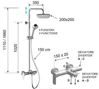 Душевая система ТРОПИЧЕСКИЙ ДУШ 200 мм однорычажная, лейка 4 режима с гибким шлангом, литой излив фото  в интернет-магазине Санкомп