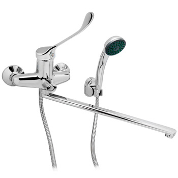 Смеситель локтевой настенный с изливом 300 мм, картридж 40 мм с лейкой, 24071 фото  в интернет-магазине Санкомп