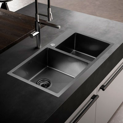 Мойка врезная нержавейка 800х450x220 мм 2 секции С/О МАТОВАЯ ГРАФИТ с сифоном, 17858 фото  в интернет-магазине Санкомп