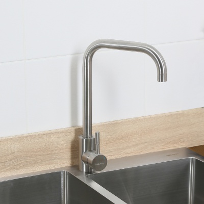 Смеситель нержавеющая сталь для кухни высокий Г-образный излив 225х255 мм  фото  в интернет-магазине Санкомп