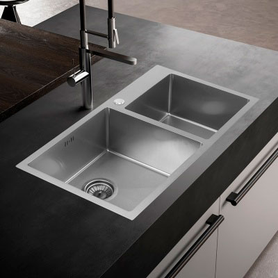 Мойка врезная нержавейка 800х450x220 мм 2 секции С/О МАТОВАЯ с сифоном, 17860 фото  в интернет-магазине Санкомп