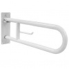 Поручень настенный подъёмный с держателем для туалетной бумаги стальной БЕЛЫЙ 600х100х192 фото  в интернет-магазине Санкомп