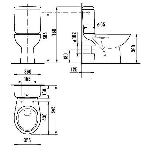 Унитаз-компакт керамика горизонтальный выпуск (645х360х760) СЕНСОРНЫЙ, сиденье, 16456 фото  в интернет-магазине Санкомп