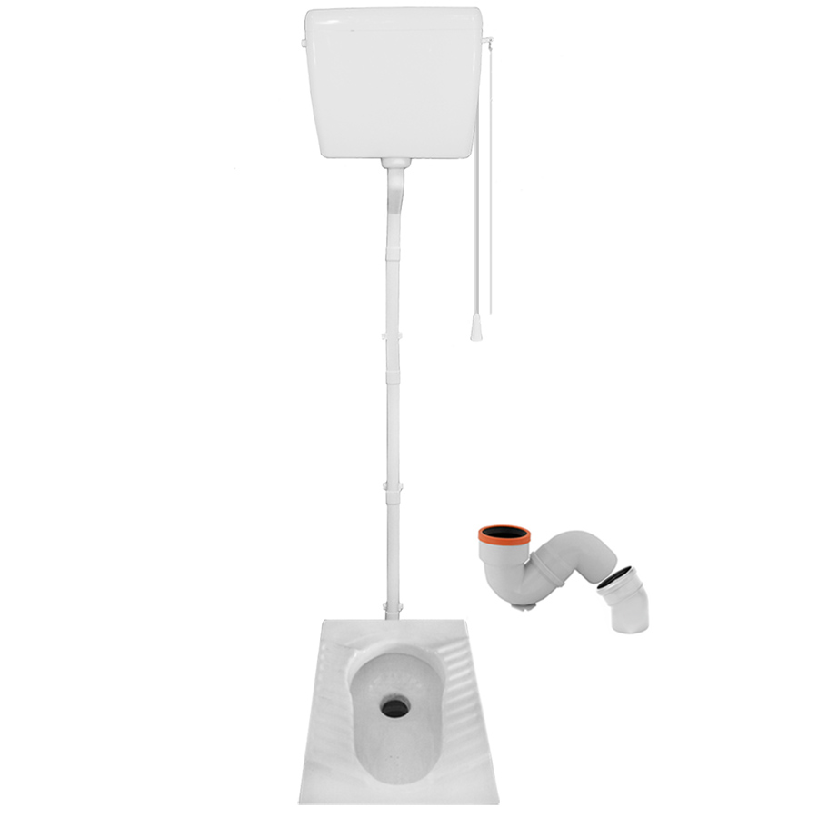 Чаша Генуя КЕРАМИКА ЭКОНОМ с бачком высокорасположенным ПЛАСТИК сифон УНИВЕРСАЛЬНЫЙ, 10382 фото  в интернет-магазине Санкомп