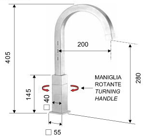 Смеситель нержавеющая сталь для кухни высокий С-образный квадратный излив 200х280 мм  фото  в интернет-магазине Санкомп