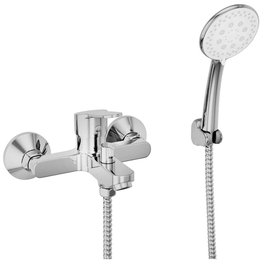 Смеситель для ванны настенный ОДНОРЫЧАЖНЫЙ, излив литой, длина излива 115 мм, лейка 5 режимов, 26292 фото  в интернет-магазине Санкомп