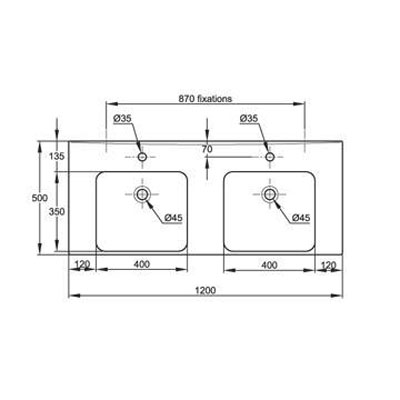 Раковина коллективная на 2 чаши (500х1200х150) фото  в интернет-магазине Санкомп